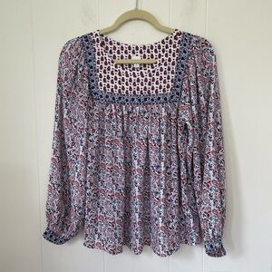 Gap Long Sleeve Boho Peasant Prairie Blouse Top ~ Ivory Frost Paisley ~ Size XS